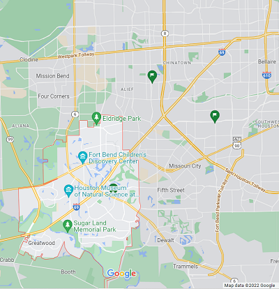 Map of our SEO service area in Sugar Land