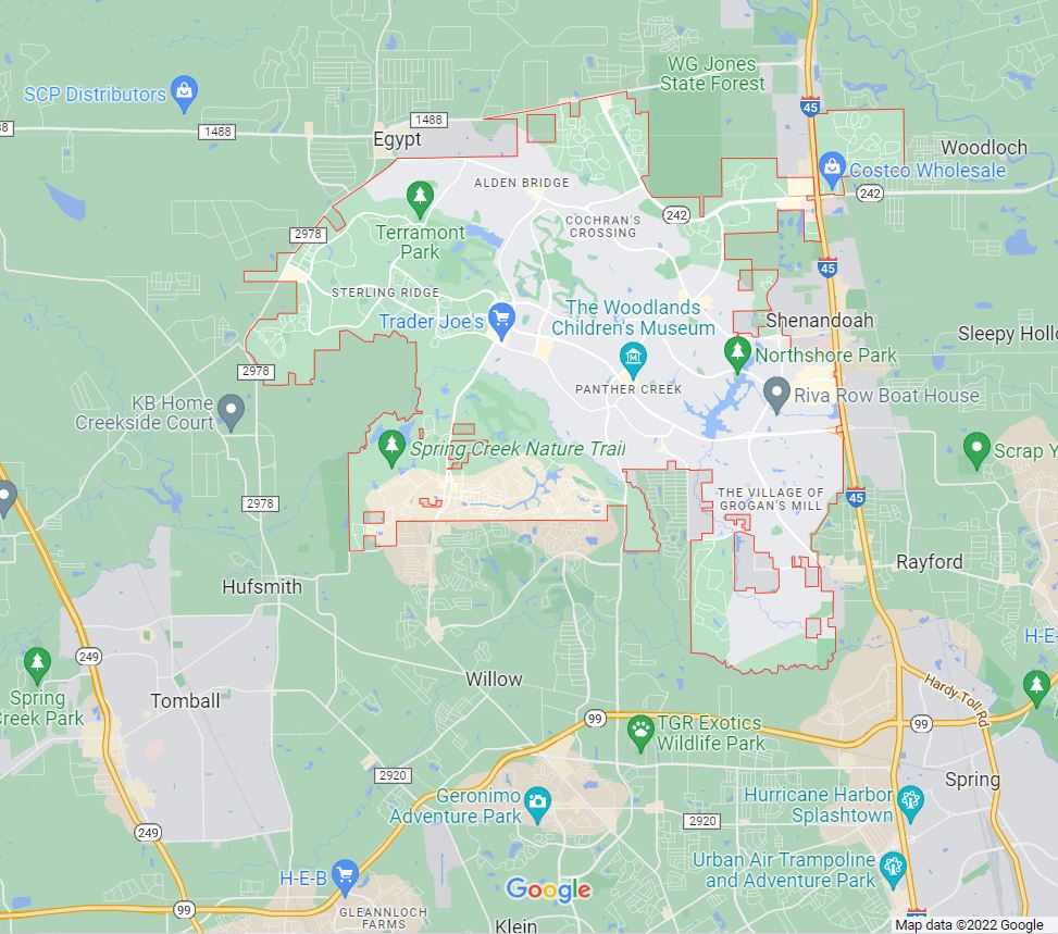 Map of PPC agency service area in The Woodlands